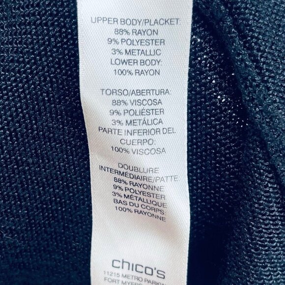 Chicos Sweater Cardigan Sz 2 Black Gray Knit Midi Kimono Open Front Casual - Picture 8 of 9